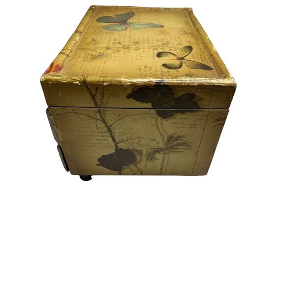 Decoupaged w/butterflies Wood Box with Drawer 10 1/2” x 7 1/4” x 6 1/2”Lined - Picture 12 of 12